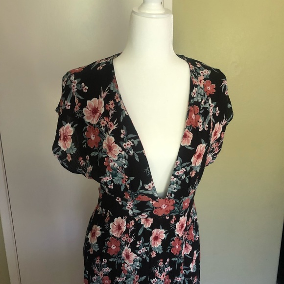 Boho summer dress floral deep V  neck - Picture 2 of 7